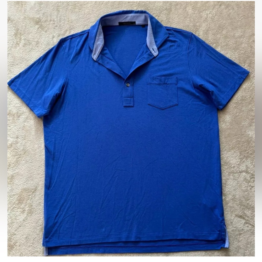 Greyson Men’s‎ Polo Collared Shirt Blue Golf Performance Stretch Size Large